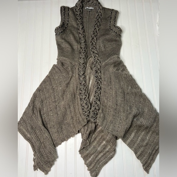 Alberto Makali Open Front Sleeveless Cardigan Long Sweater Large Wool Blend 110 - Picture 1 of 2